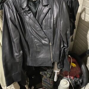 Nine & Co. Black Leather Asymmetrical Zip Moto Jacket